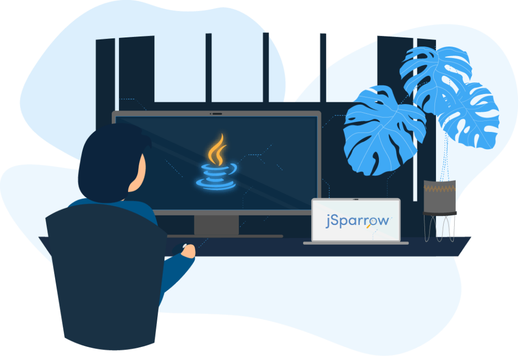 vectorized image of developer working with Java and jSparrow