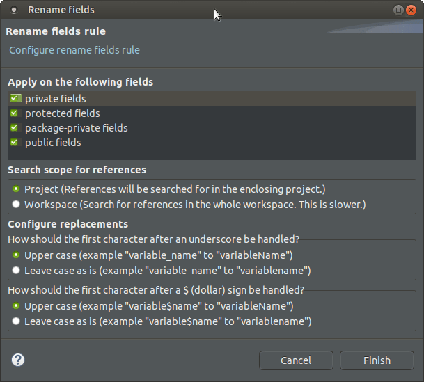 jSparrow wizard where you can rename fields in Eclipse IDE